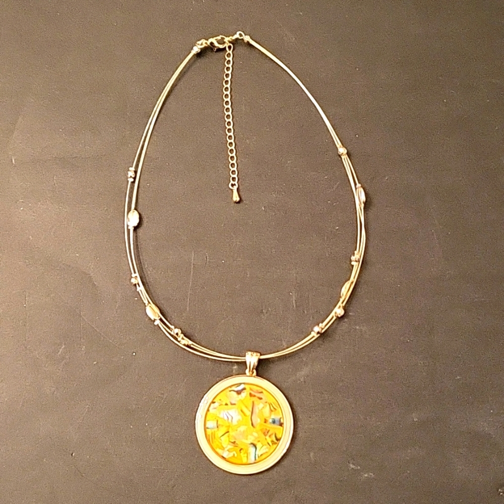 NEW Gold-tone & Yellow/Multi-Color Enamel Statement Necklace